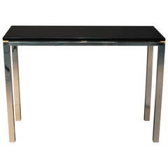 Chrome and Smoked Glass Console Table with Brass Accents 4