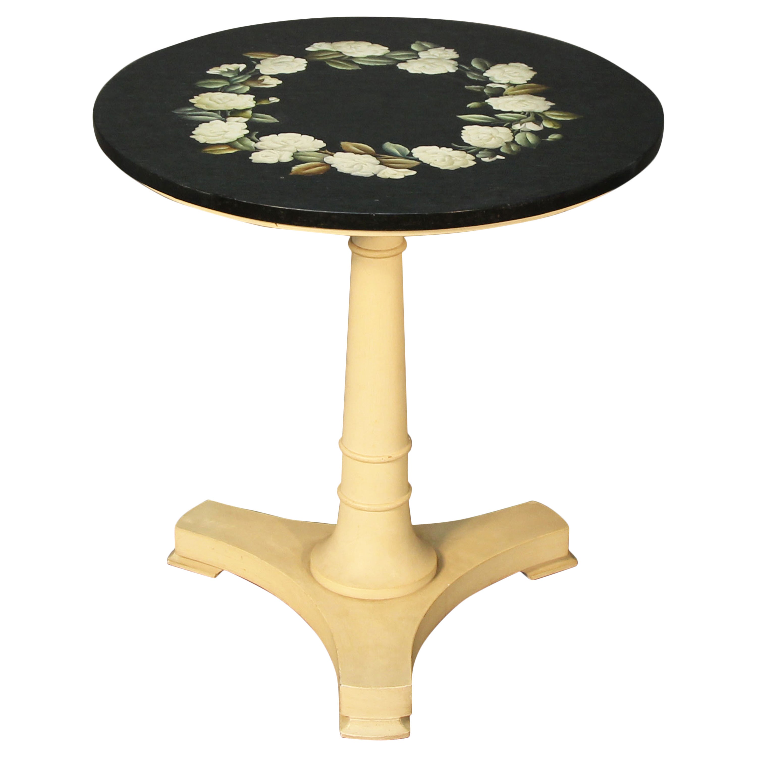 Jacques Bodart Pietra Dura Table Top with Floral Design on White Wood Base For Sale