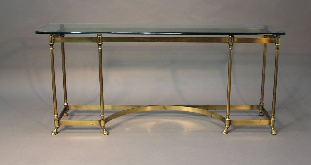 Italian Mid-Century Modern Brass Console with Glass Top