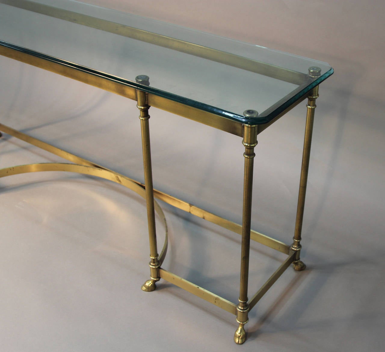 Mid-Century Modern Brass Console with Glass Top In Good Condition In Bridport, CT