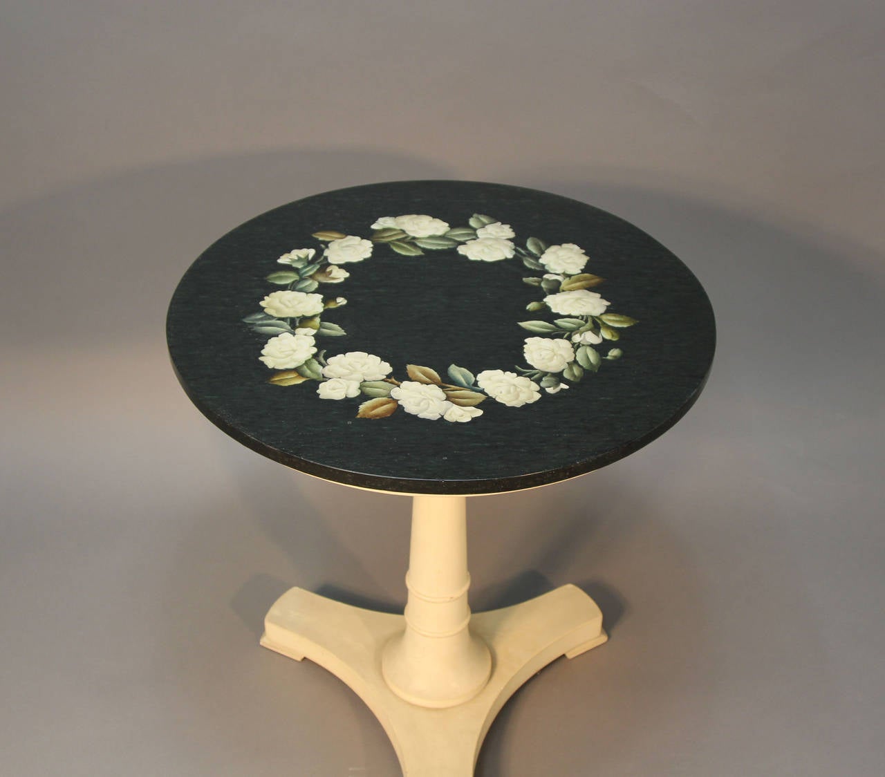 Jacques Bodart Pietra Dura Table Top with Floral Design on White Wood Base In Good Condition For Sale In Bridport, CT