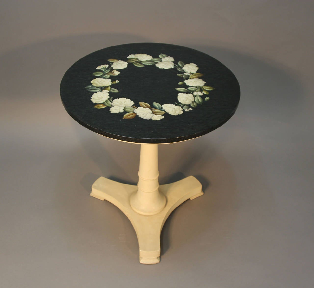 American Jacques Bodart Pietra Dura Table Top with Floral Design on White Wood Base For Sale