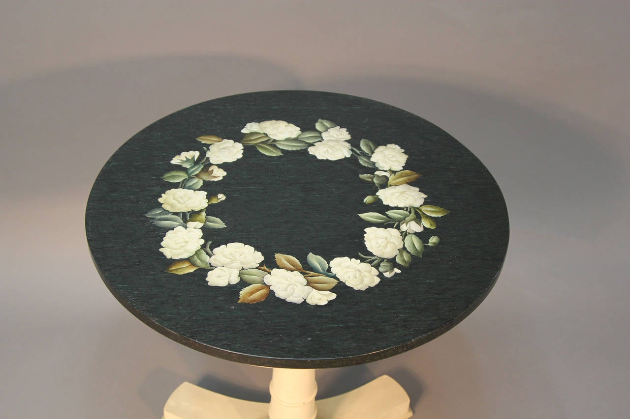 Mid-20th Century Jacques Bodart Pietra Dura Table Top with Floral Design on White Wood Base For Sale