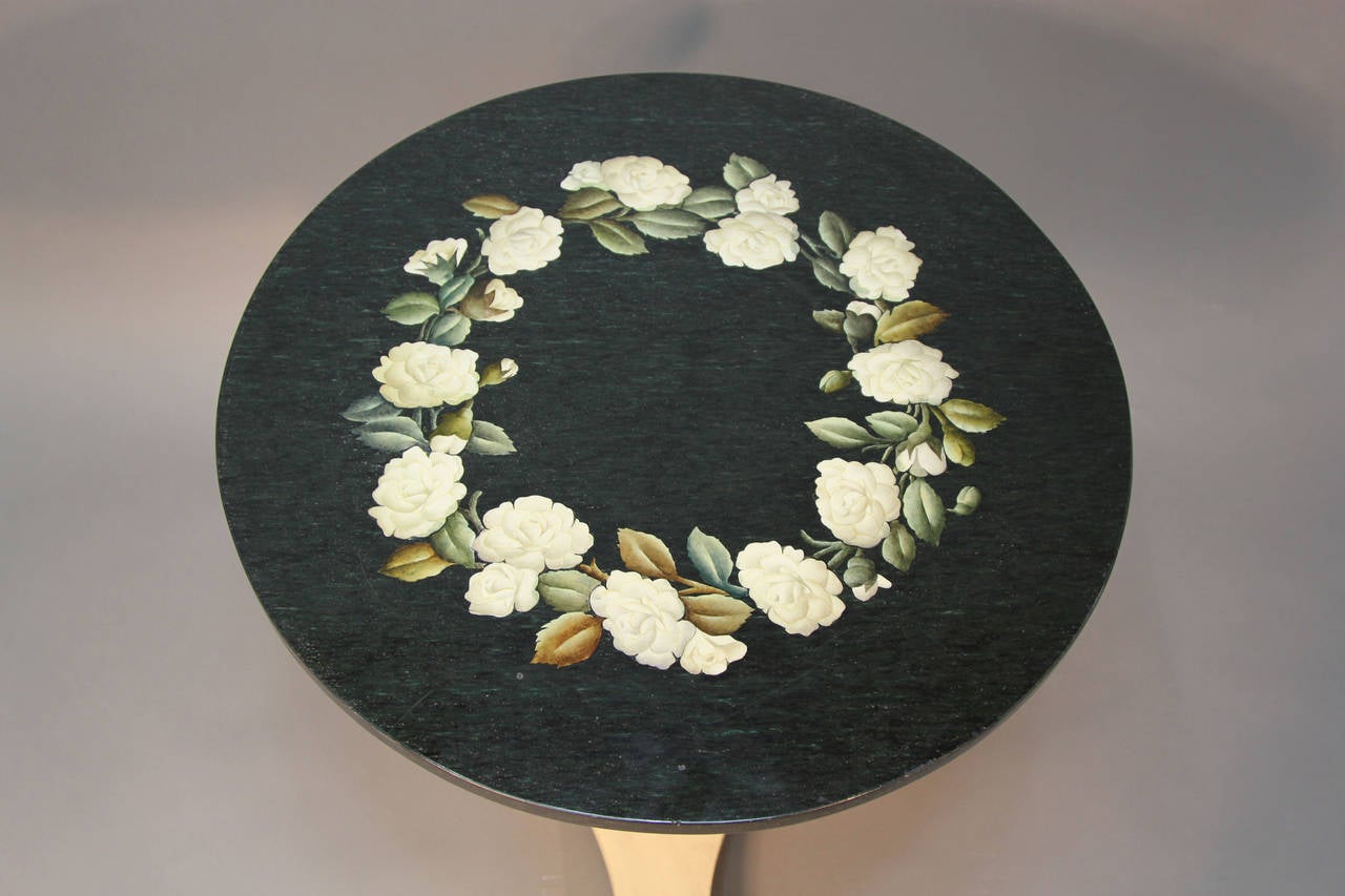 Jacques Bodart Pietra Dura Table Top with Floral Design on White Wood Base For Sale 2