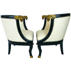 Pair of Carved Ram's Head Chairs with Gilt Detail