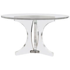 Very Thick Lucite Round Dining Table with Lucite Top and Chrome Accents