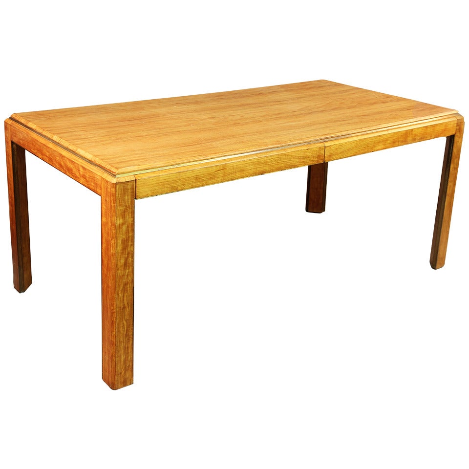 Mid-Century Parsons Style Desk with Brass Accents and Tiger Wood Grain