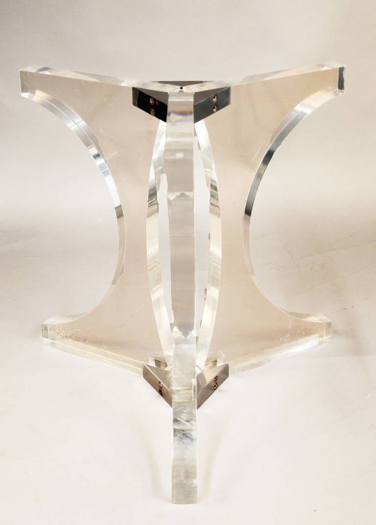 Very Thick Lucite Round Dining Table with Lucite Top and Chrome Accents 2
