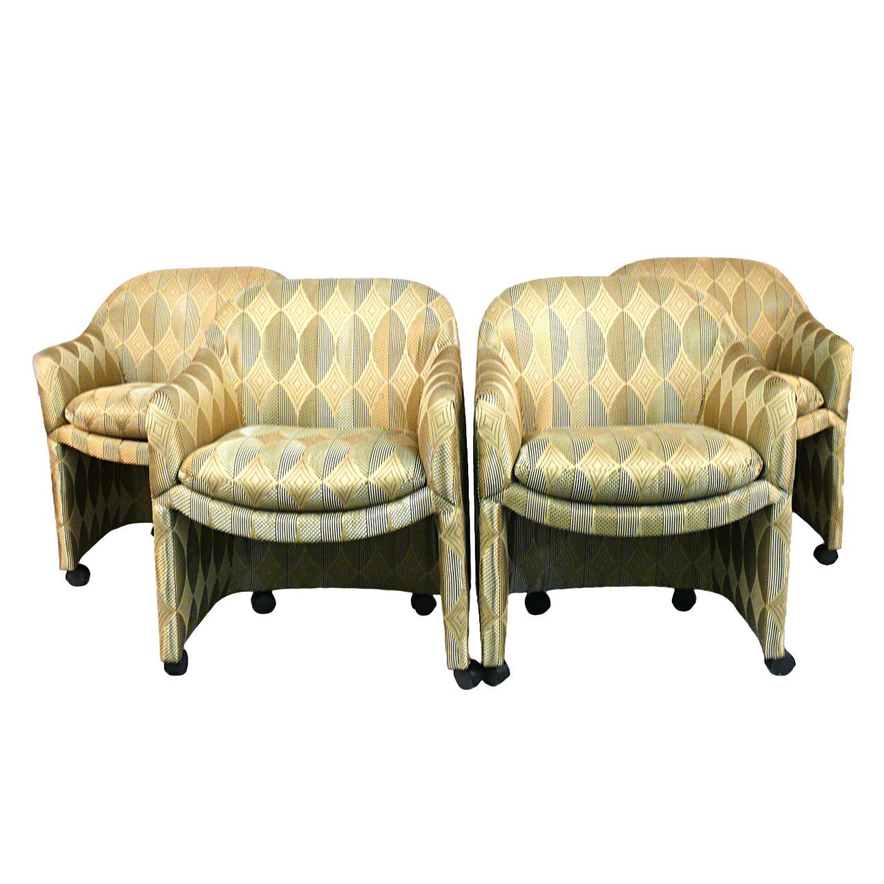 Outstanding Set of Four Milo Baughman for Thayer Coggin Barrel Chairs on Casters For Sale