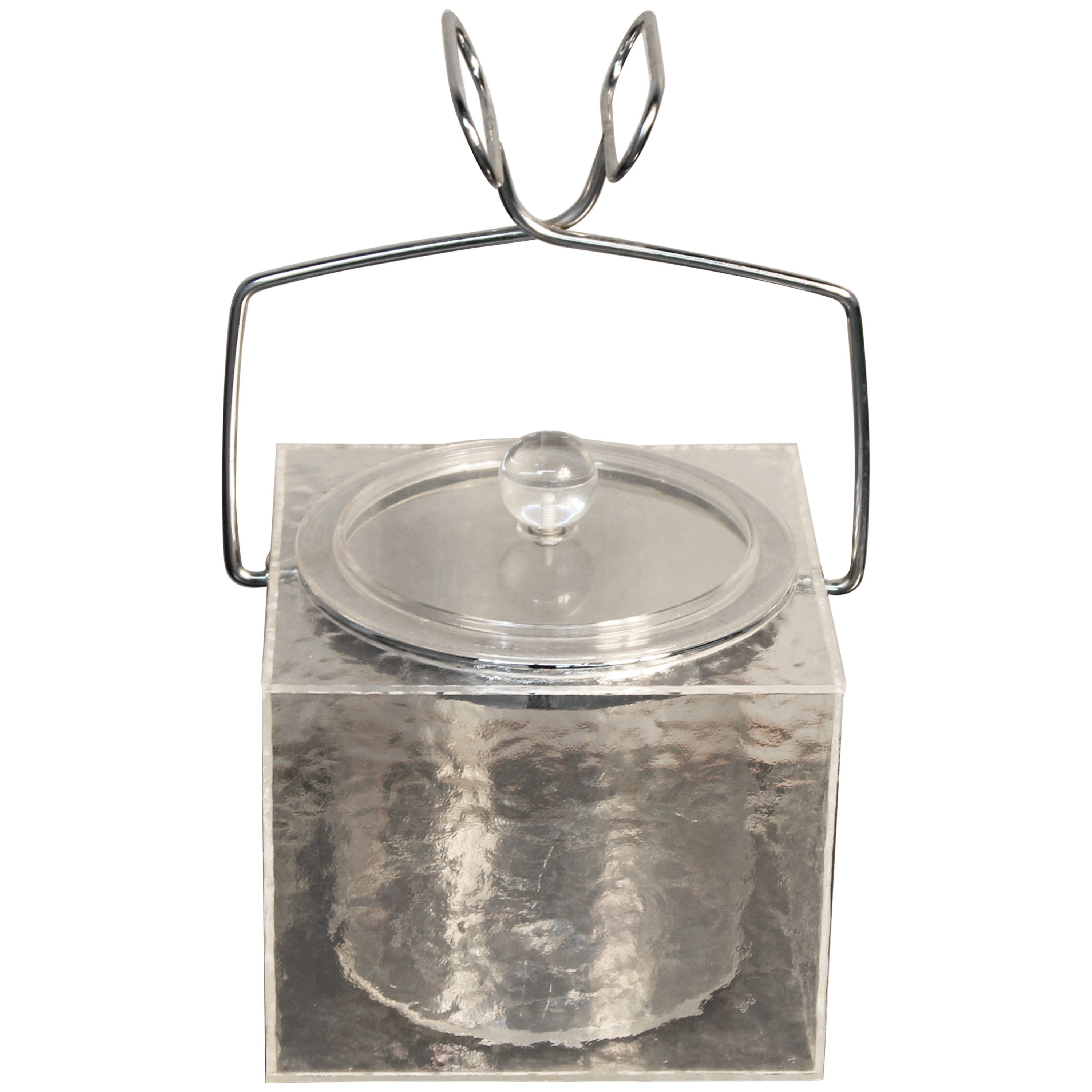 Lucite “Block of Ice” Bucket with Tong Handles and Insert For Sale