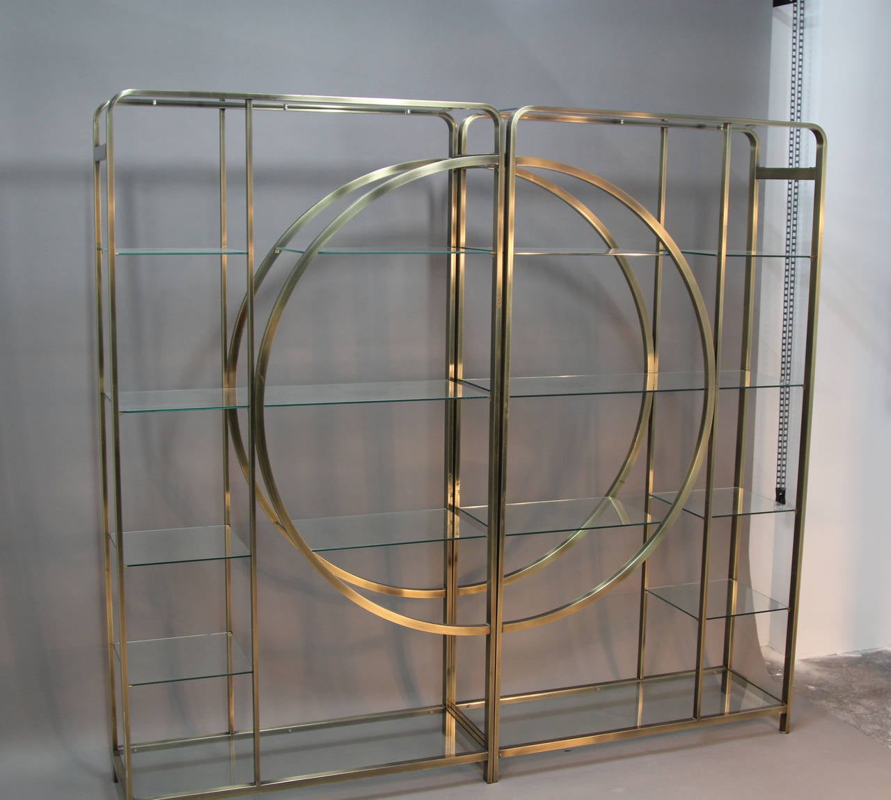 Mid-Century Modern Amazing Milo Baughman Brass Etageres with Geometric Pattern
