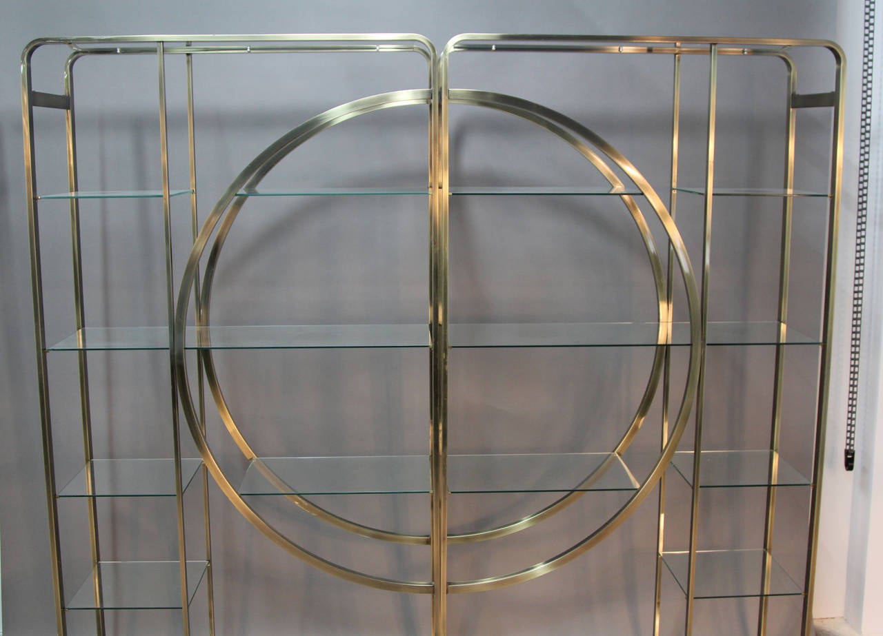 Amazing Milo Baughman Brass Etageres with Geometric Pattern In Good Condition In Bridport, CT