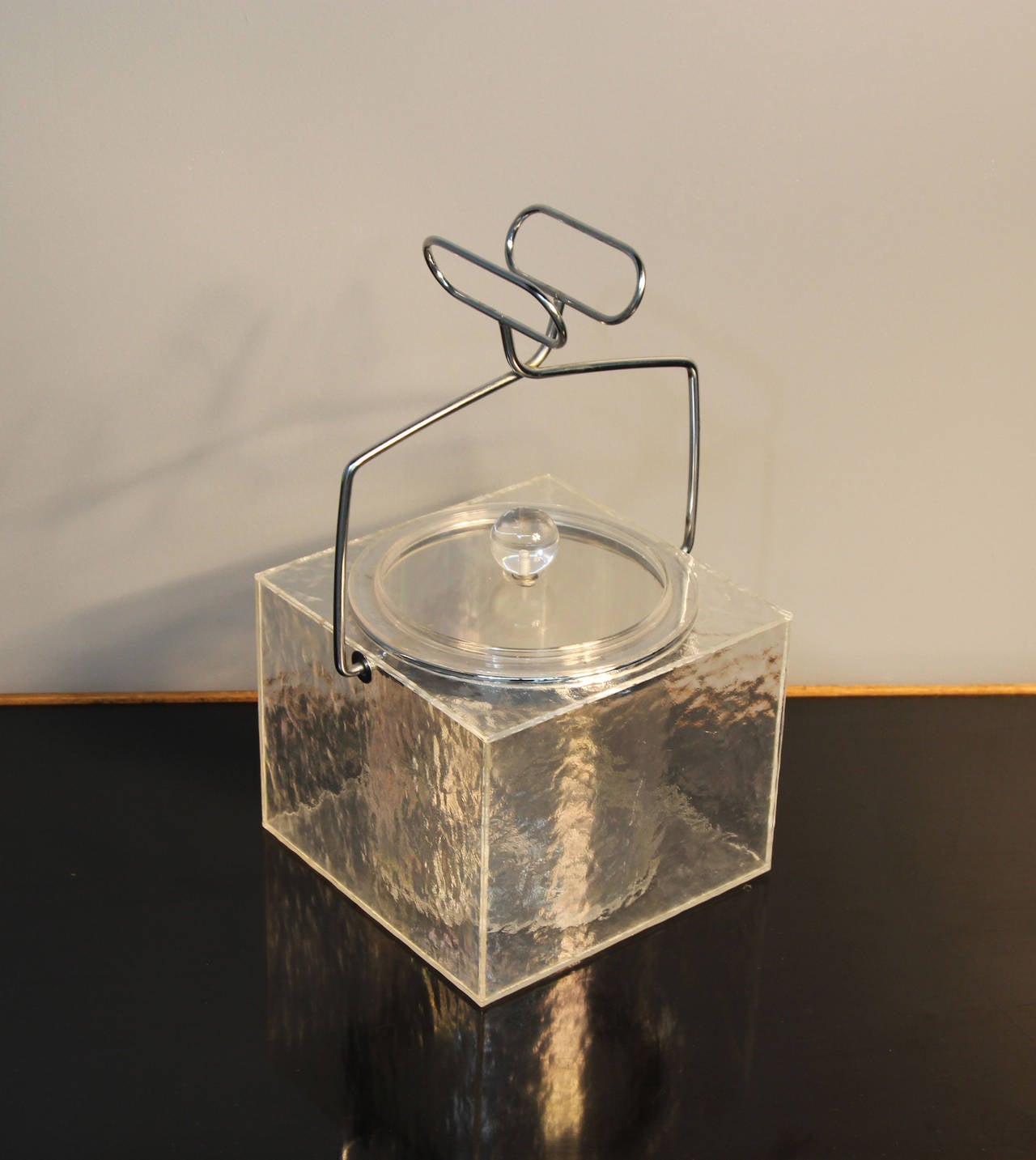 Mid-Century Modern Lucite “Block of Ice” Bucket with Tong Handles and Insert For Sale