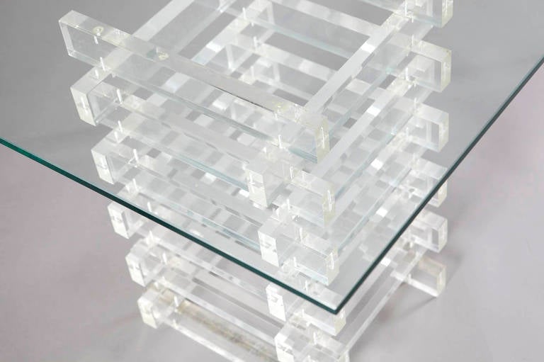 American Sculptural Stacked Lucite Side Table