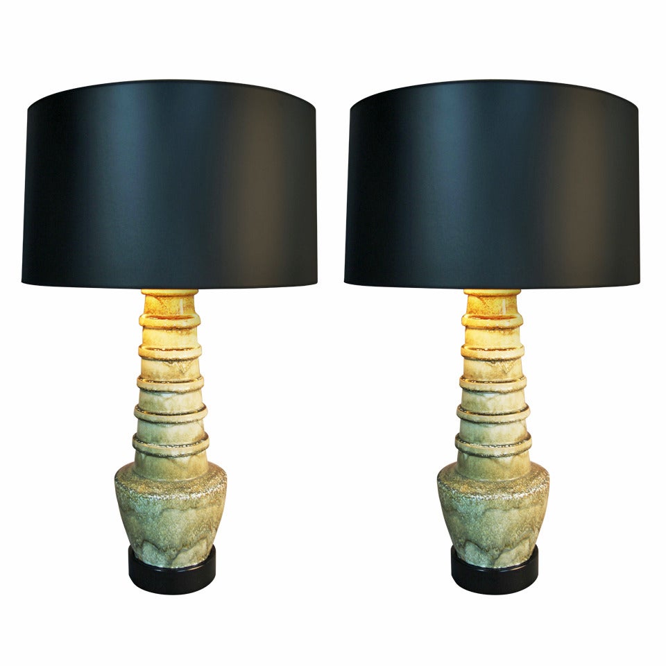 Pair of Monumental Ceramic Lamps For Sale