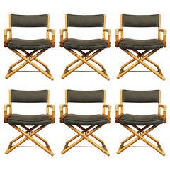 Vintage Set of Six McGuire Directors Chairs, Oak Safari Style