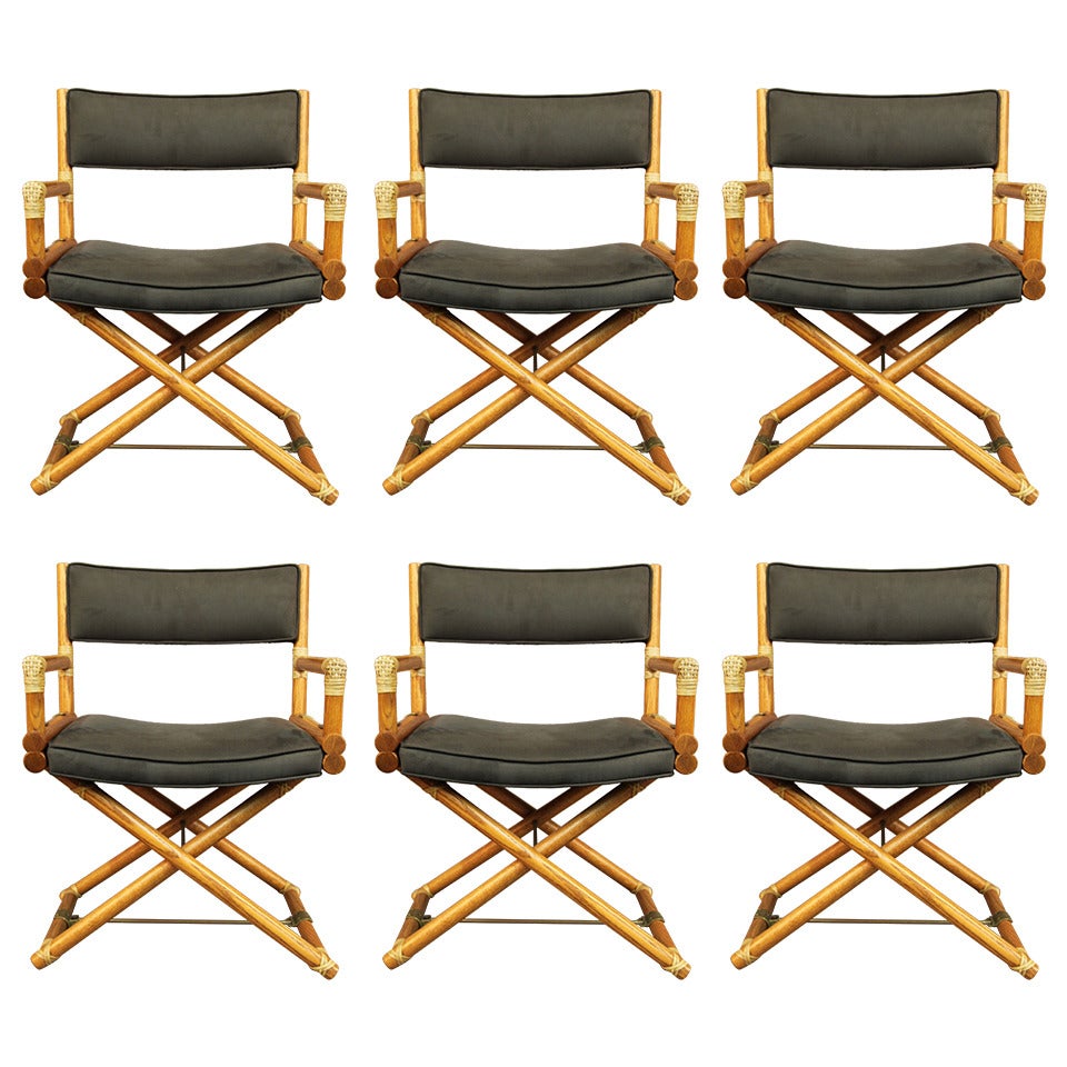Set of Six McGuire Directors Chairs, Oak Safari Style at 1stDibs