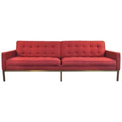 Burgundy Florence Knoll Sofa with Bronze Frame