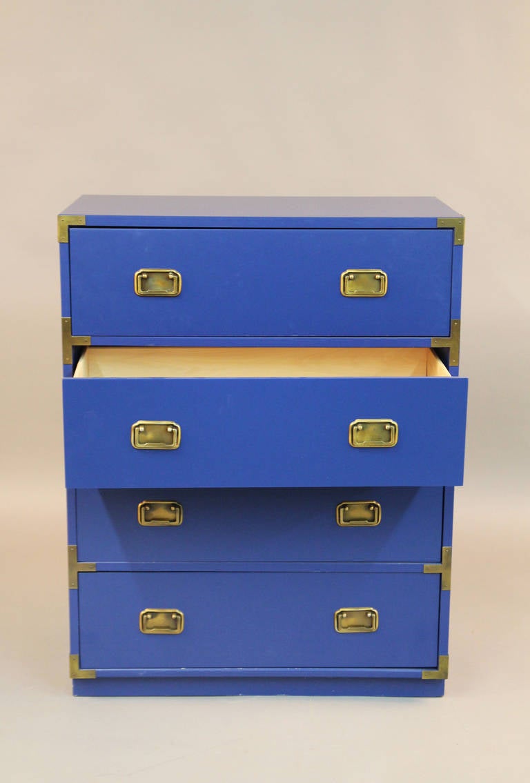 Newly Lacquered Navy Campaign Chest with Bronze Hardware Dresser In Good Condition In Bridport, CT