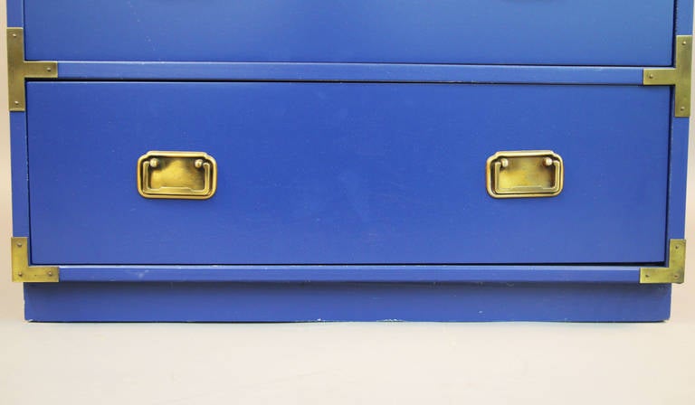 Late 20th Century Newly Lacquered Navy Campaign Chest with Bronze Hardware Dresser