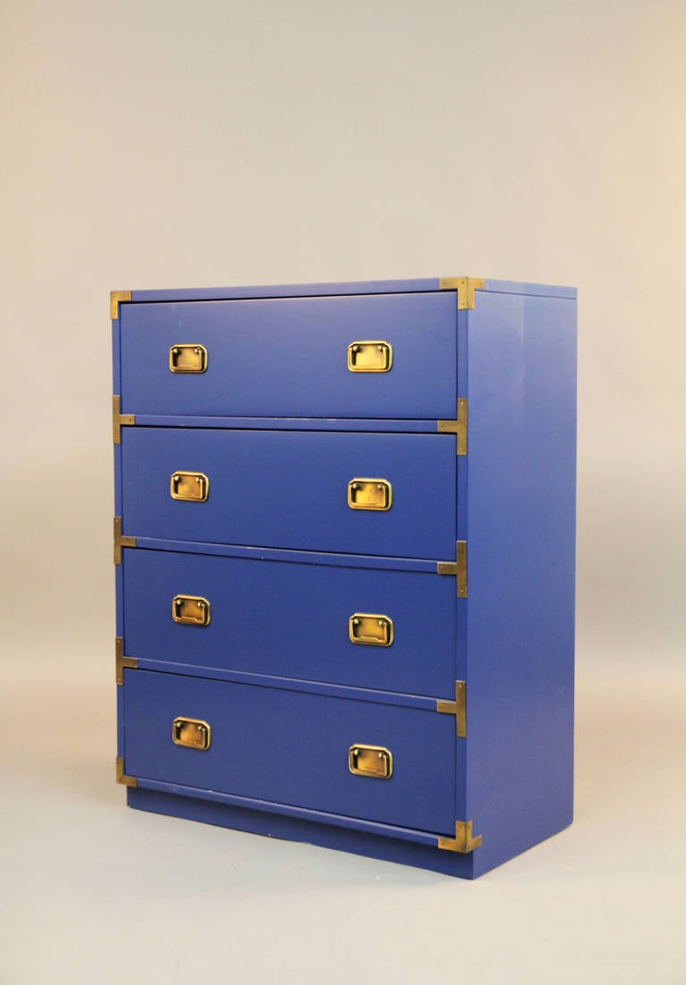 American Newly Lacquered Navy Campaign Chest with Bronze Hardware Dresser
