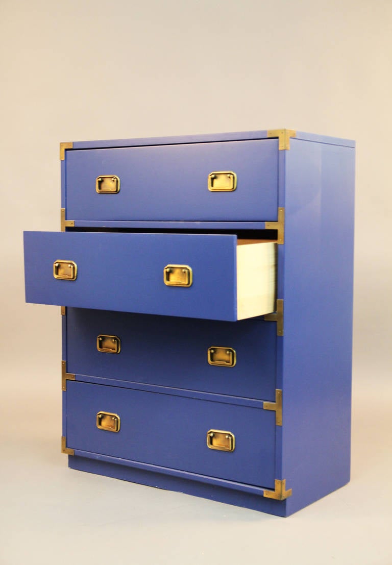 Newly Lacquered Navy Campaign Chest with Bronze Hardware Dresser 1