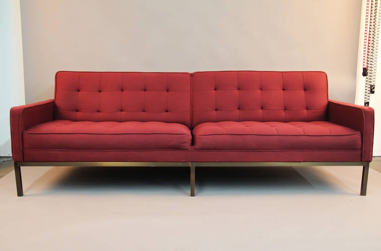 Burgundy Florence Knoll Sofa with Bronze Frame