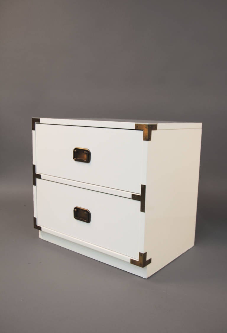 Pair of Newly Lacquered Campaign Nightstands In Excellent Condition In Bridport, CT