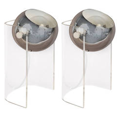 Pair of Robert Sonneman Lucite and Chrome Table Lamps