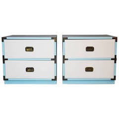 Pair of Two-Tone Lacquered Campaign Night Stands