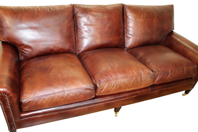 Brass George Smith Leather Sofa in 
