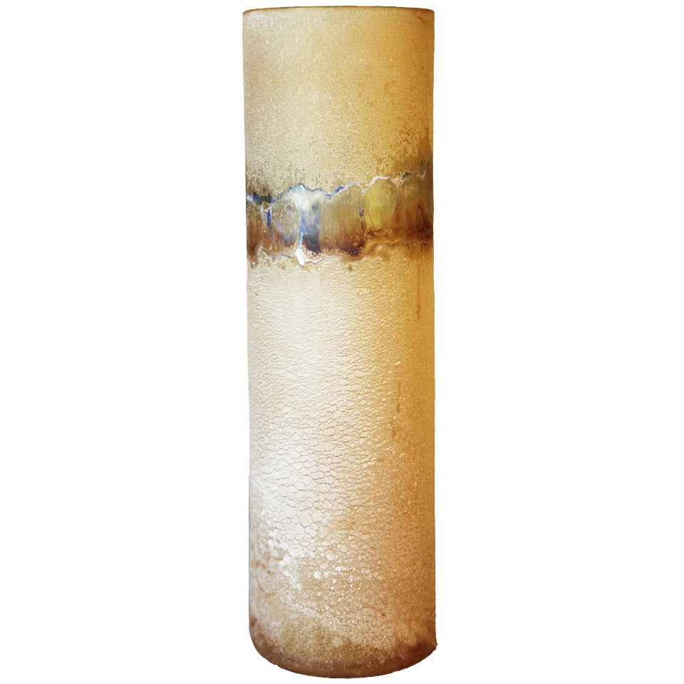 Cylindrical Scavo Murano Glass Vase by Barbini For Sale