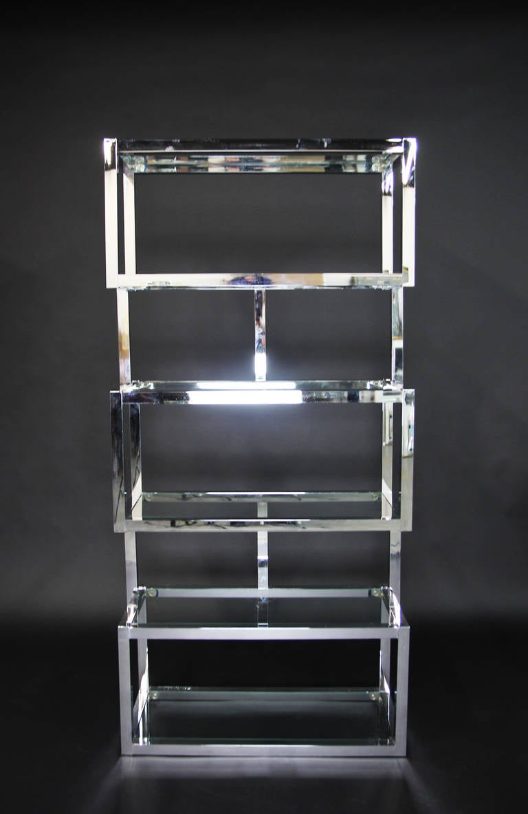 Chrome and Glass Cubic Etagere In Excellent Condition In Bridport, CT
