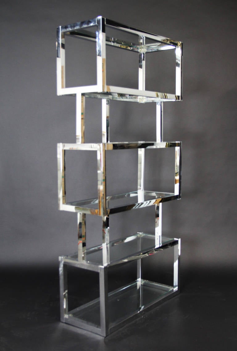 American Chrome and Glass Cubic Etagere
