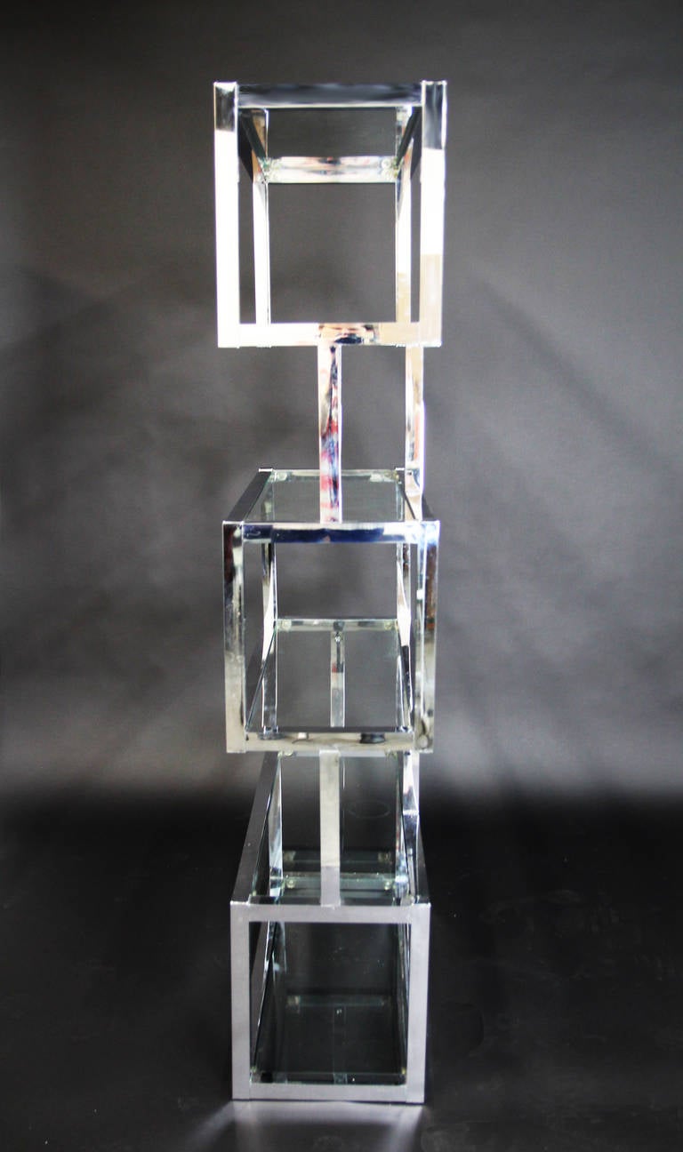 Late 20th Century Chrome and Glass Cubic Etagere