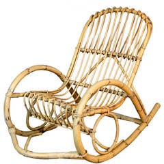 Franco Albini Style Rattan Rocking Chair