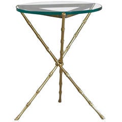 Solid Brass Faux Bamboo Tripod Side Table