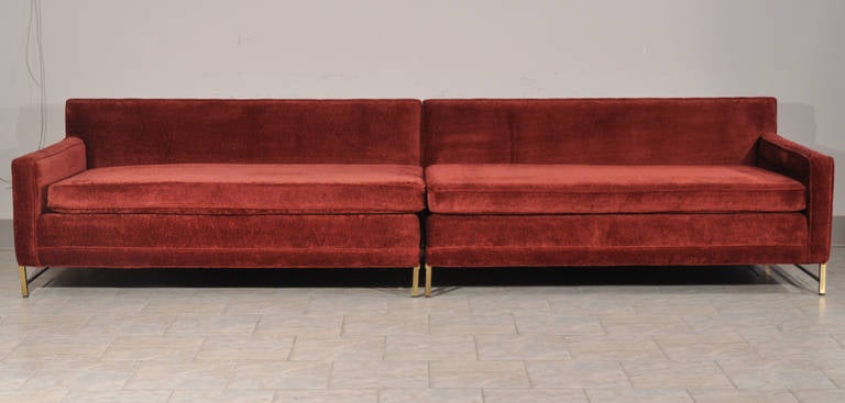Paul McCobb for Calvin Sectional 2-Piece sofa.  Brass legs and very clean fabric