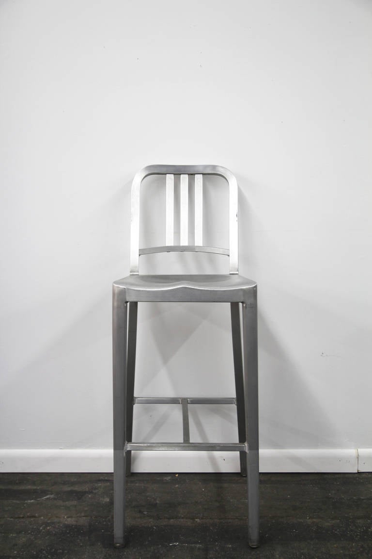 Pair of Emeco NAVY Counter Stools in Brushed Aluminum 3