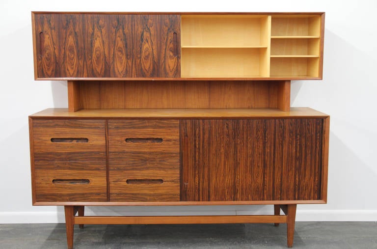 Mid-20th Century Danish Mid-Century Buffet with Hutch, Trays and Tambour Door