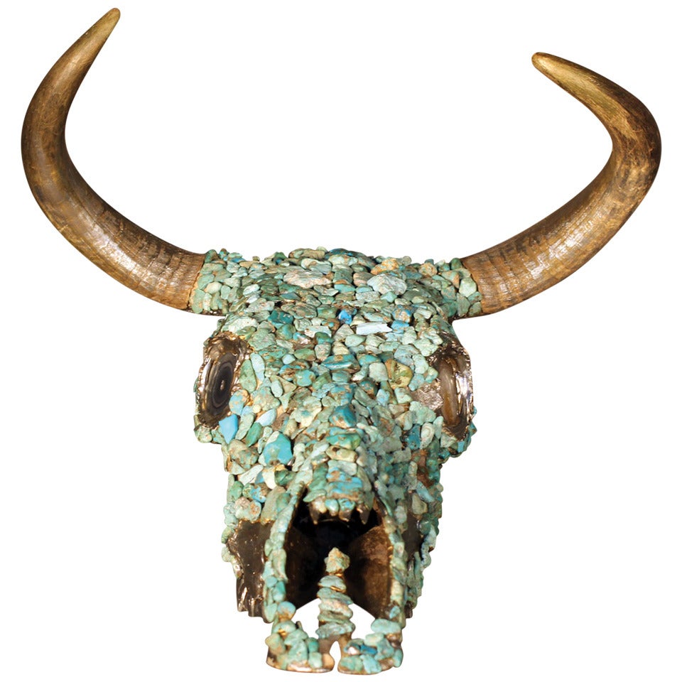 Antique Turquoise Nugget Encrusted Bull Skull