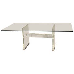 John Stuart Lucite and Metal Base with Glass Top Dining Table