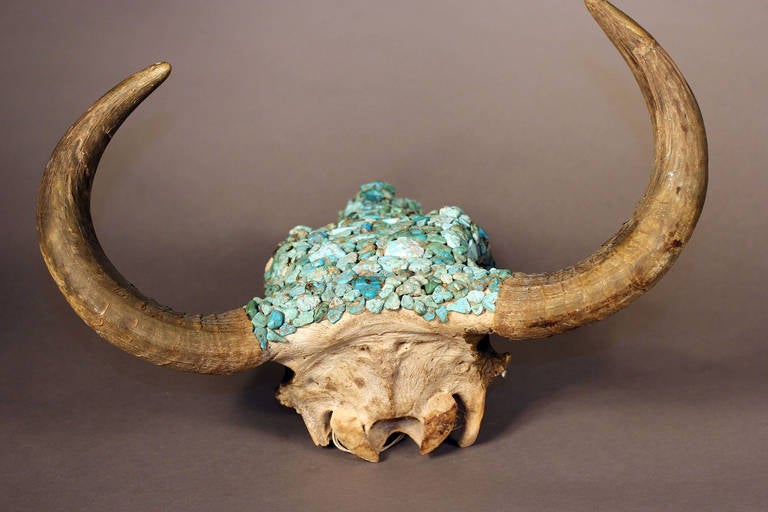 American Antique Turquoise Nugget Encrusted Bull Skull