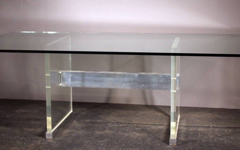 American John Stuart Lucite and Metal Base with Glass Top Dining Table