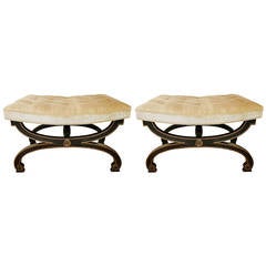 Pair of Ebonized X-Form Tabouret Benches, Regency Style, by Tomlinson Furniture