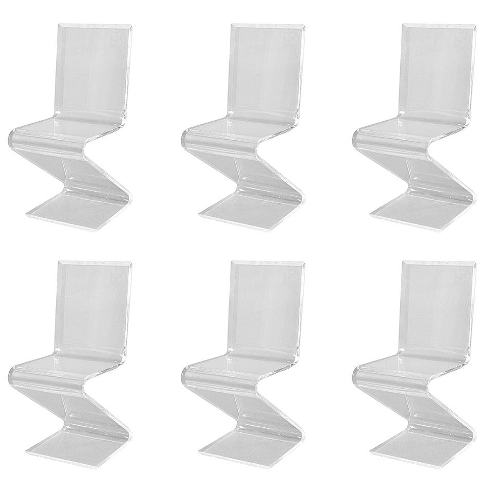 Set of Six Lucite Z Chairs in the Style of Gerrit Reitveld