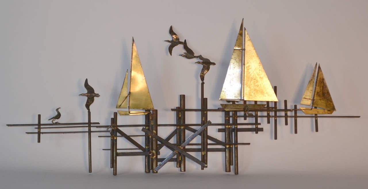 Curtis Jere Signed 1971 Sailboats and Seagulls Sculpture