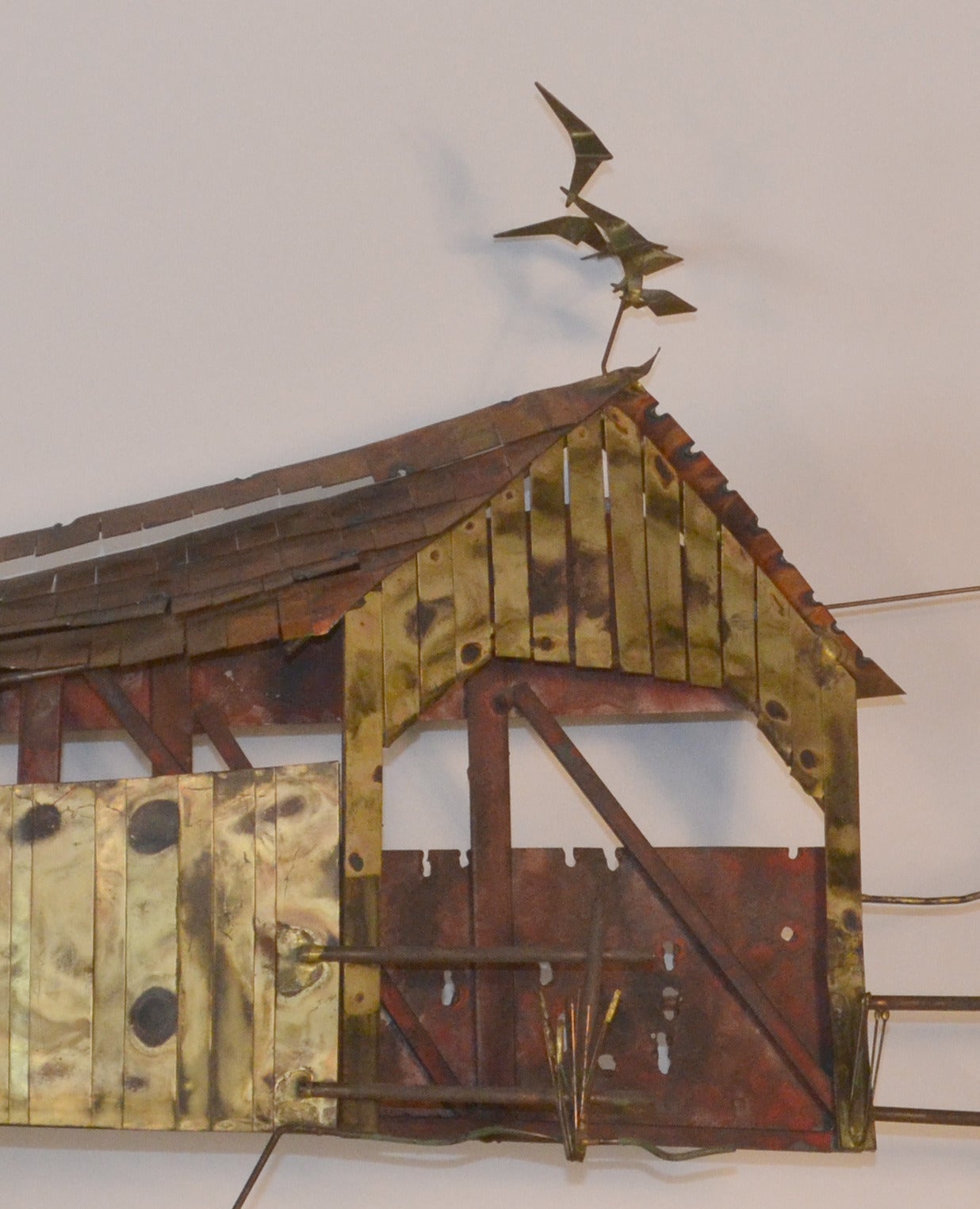 Curtis Jere Signed Metal Wall Sculpture Barn and Boat 3