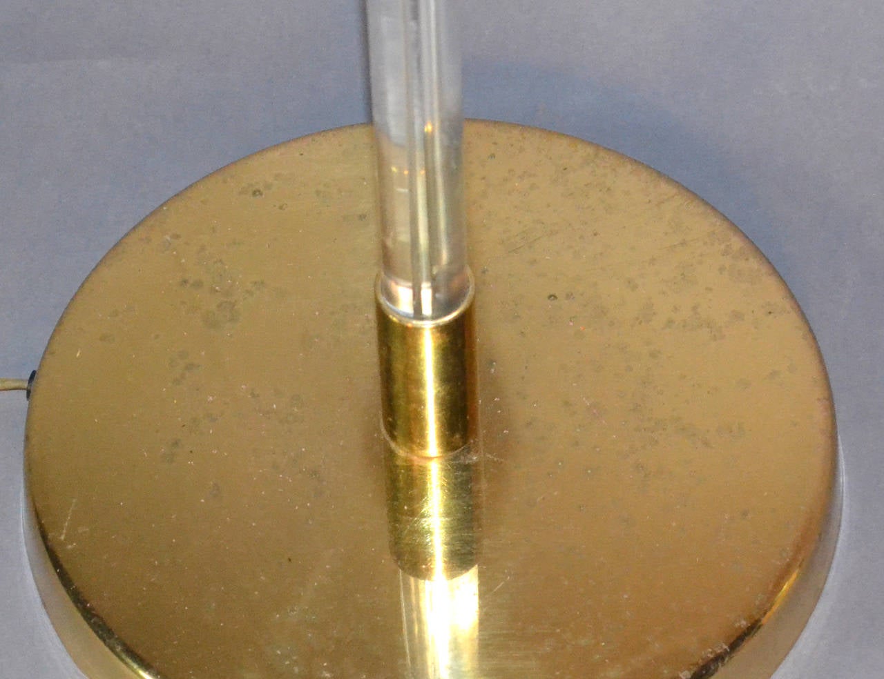 Late 20th Century Lucite Floor Lamp with Brass Base, Black Shade with Gold Interior