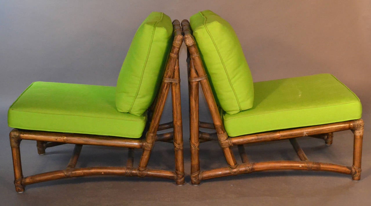 Pair of McGuire Low Lounge Chairs in Bamboo 1